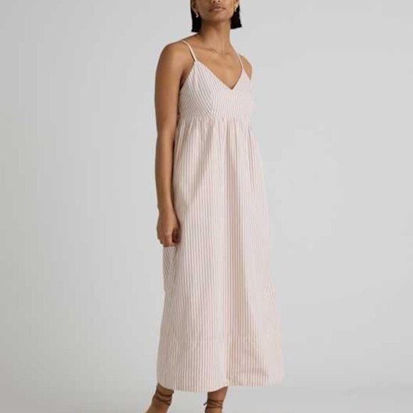 New Quince 100% Organic Cotton Sleeveless Maxi Dress in Terracotta Stripe - S - Picture 1 of 5